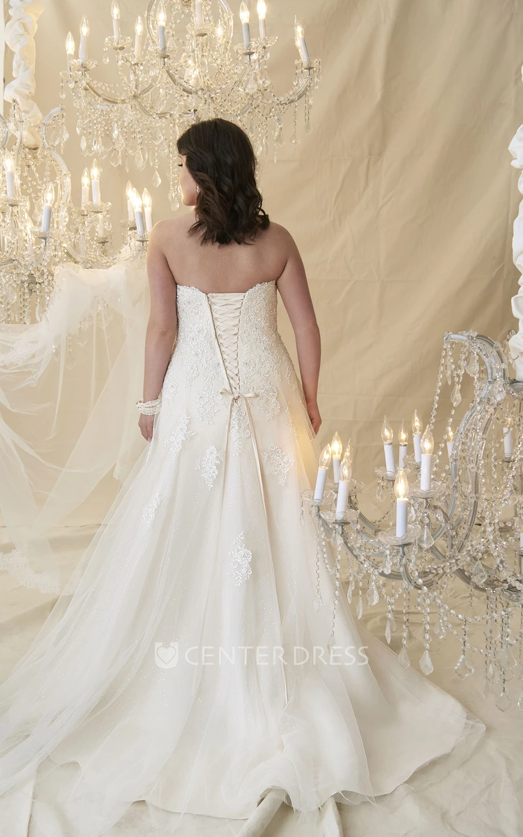 Sheath Sweetheart Lace&Tulle Plus Size Wedding Dress With Lace Up