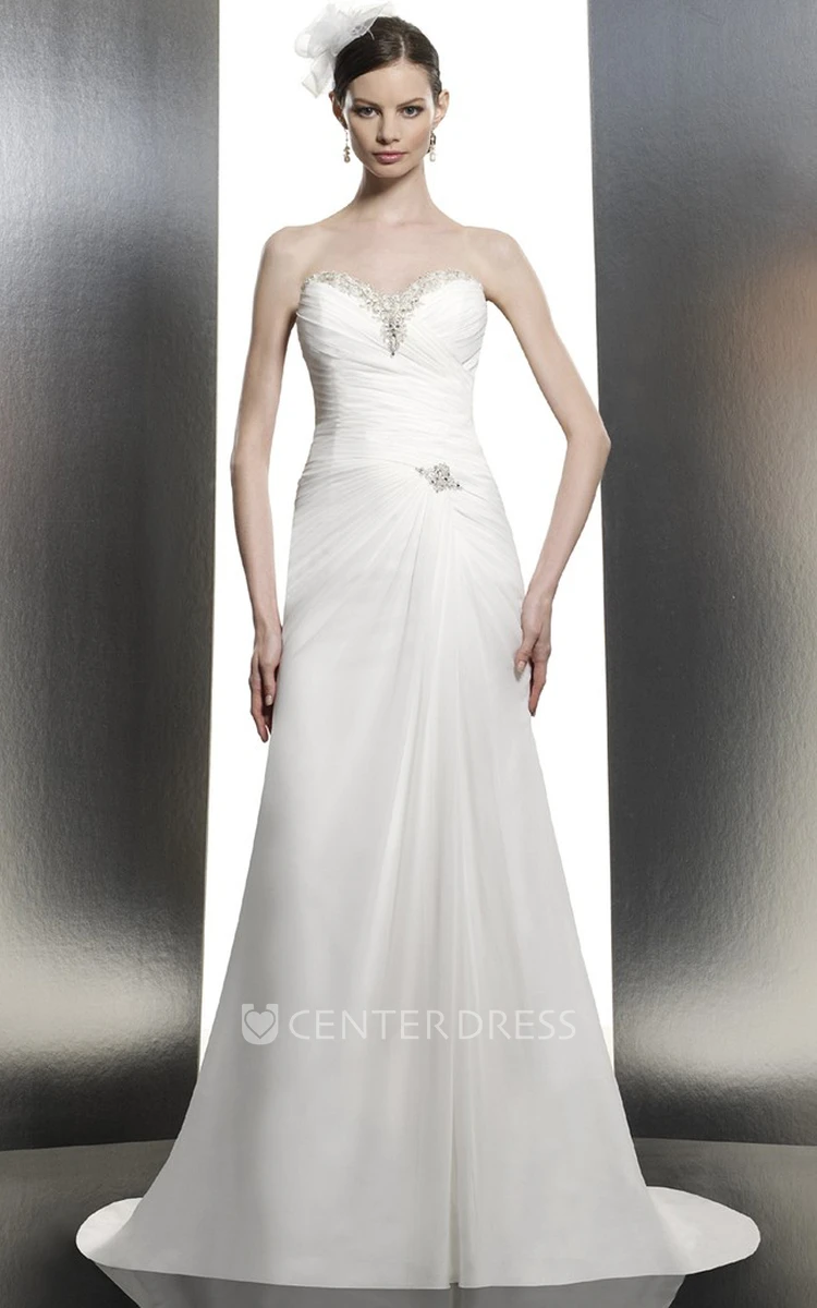A-Line Floor-Length Sweetheart Sleeveless Criss-Cross Wedding Dress With Beading And Lace-Up Back