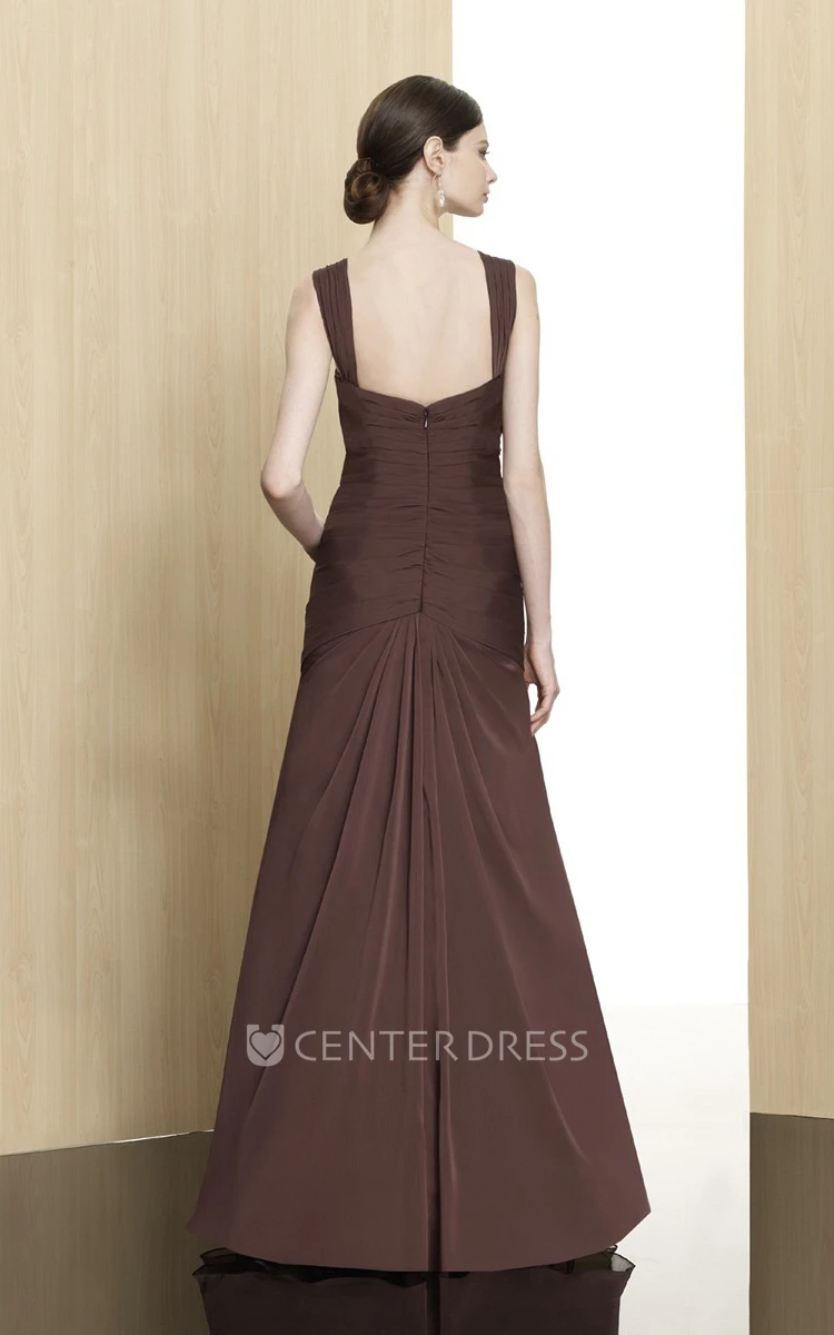 A-Line Sleeveless Beaded Floor-Length Chiffon Formal Dress With Zipper Back And Draping