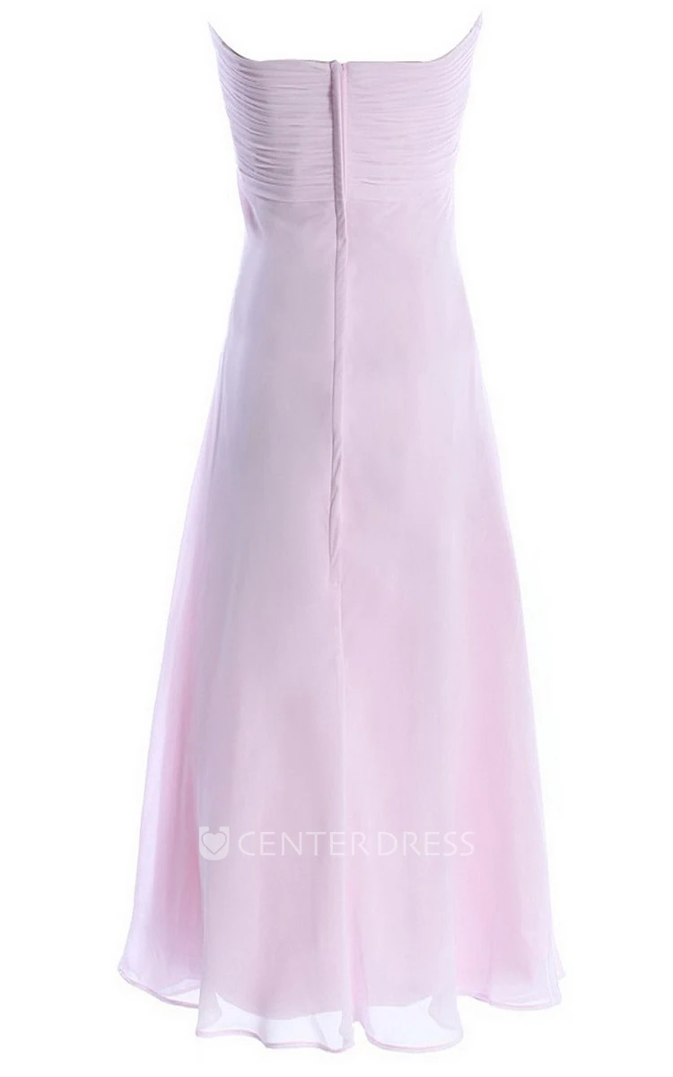 Strapless Knee-length Tiered Chiffon Dress With Flower