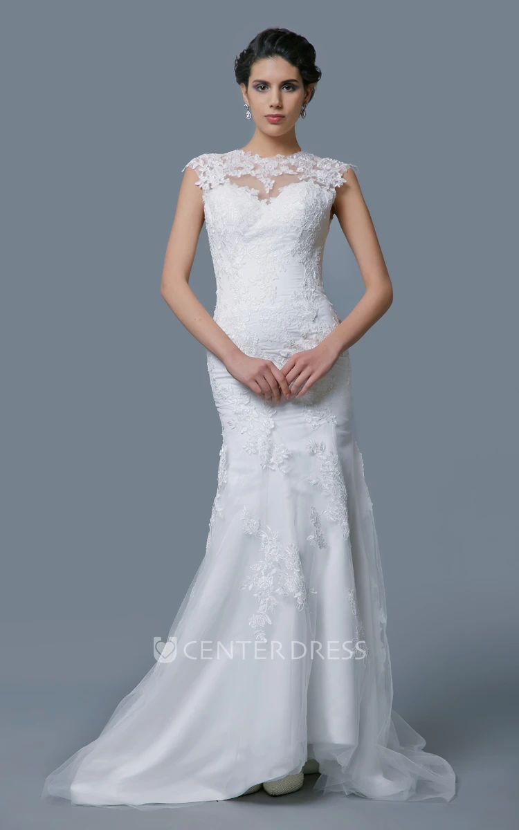 Cap-Sleeve Lace and Tulle Mermaid Wedding Dress With Keyhole Back