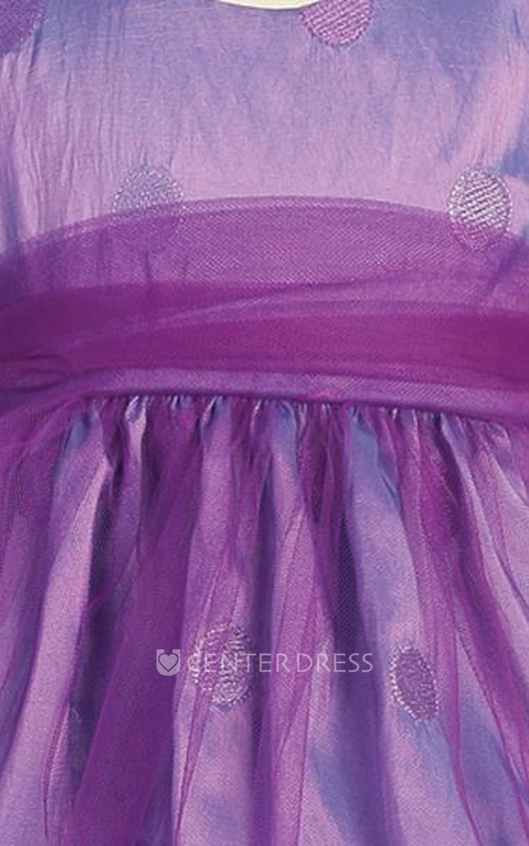 Tea-Length Bowed Embroideried Tulle&Taffeta Flower Girl Dress