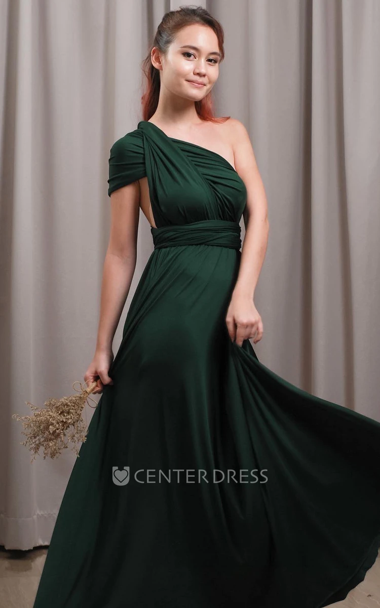 Convertible Casual Jersey A Line One-shoulder Bridesmaid Dress With Open Back