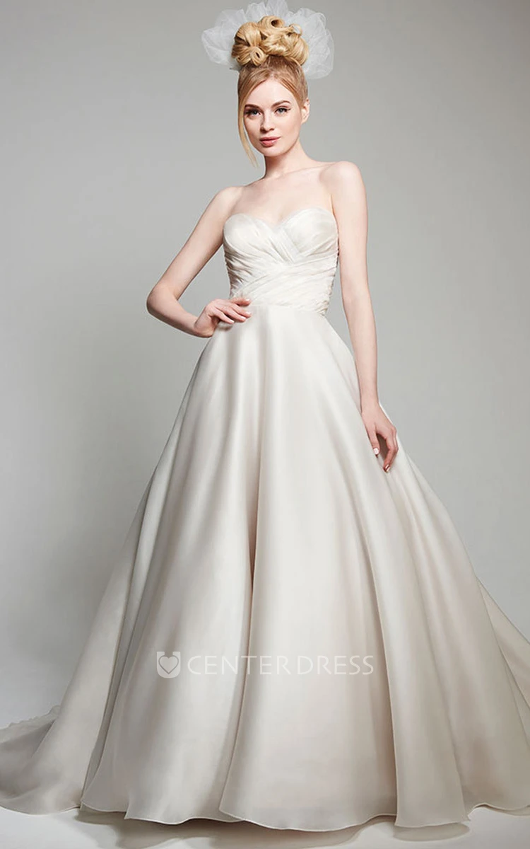 Ball Gown Sweetheart Organza Wedding Dress With Criss Cross And Backless Design