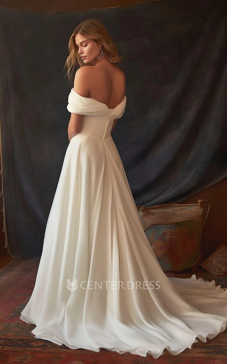 A-Line Wedding Dress Chiffon Sleeveless Ruching Off-the-shoulder Country Garden Elegant Simple 2024