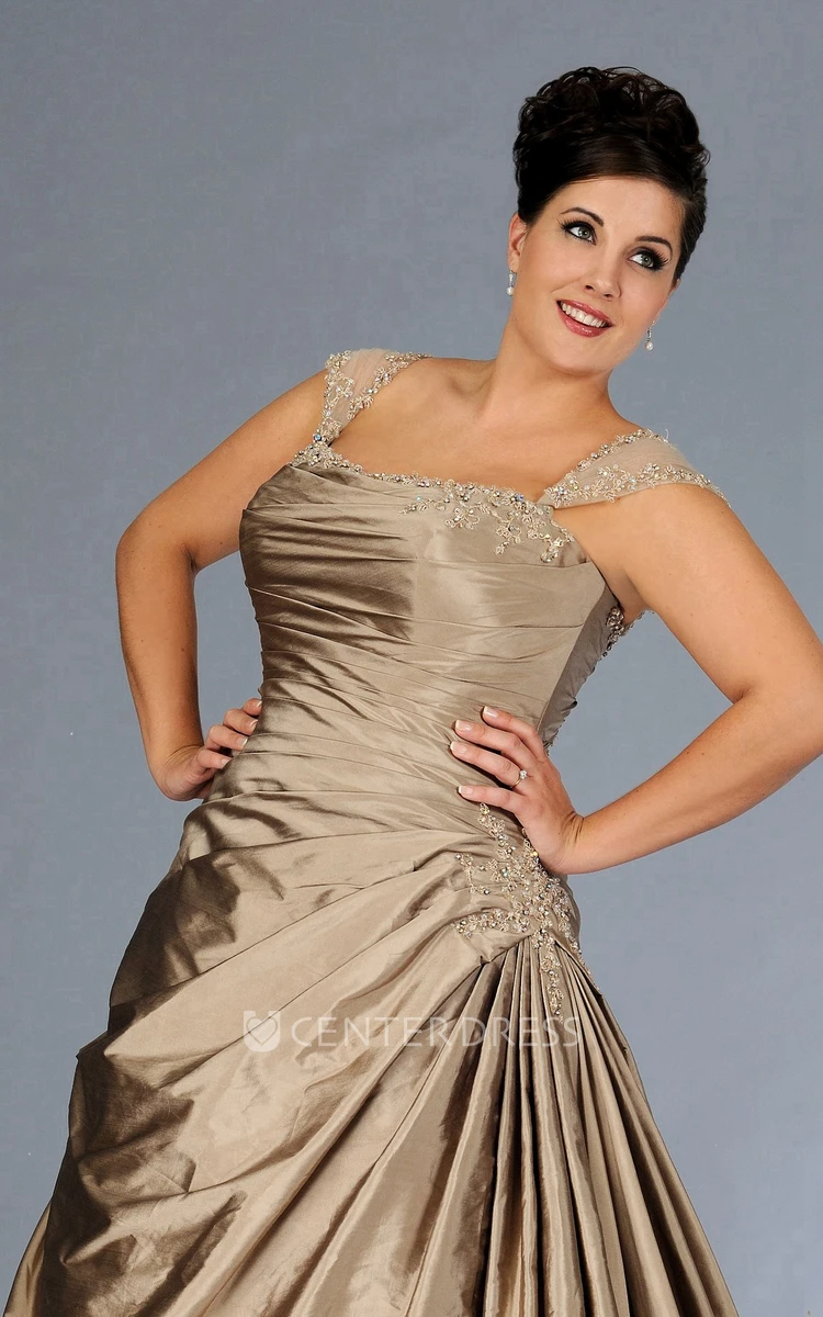 Strapped Satin Side-Ruched Dress With Beading And Corset Back