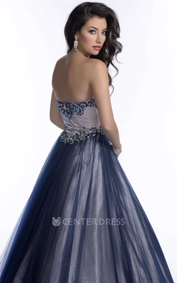 A-Line Sweetheart Tulle Prom Dress With Jeweled Bodice And Pleats
