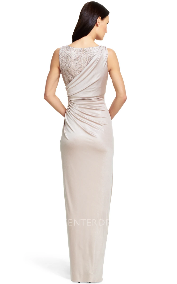 Sheath Split-Front Sleeveless Bateau Neck Jersey Bridesmaid Dress