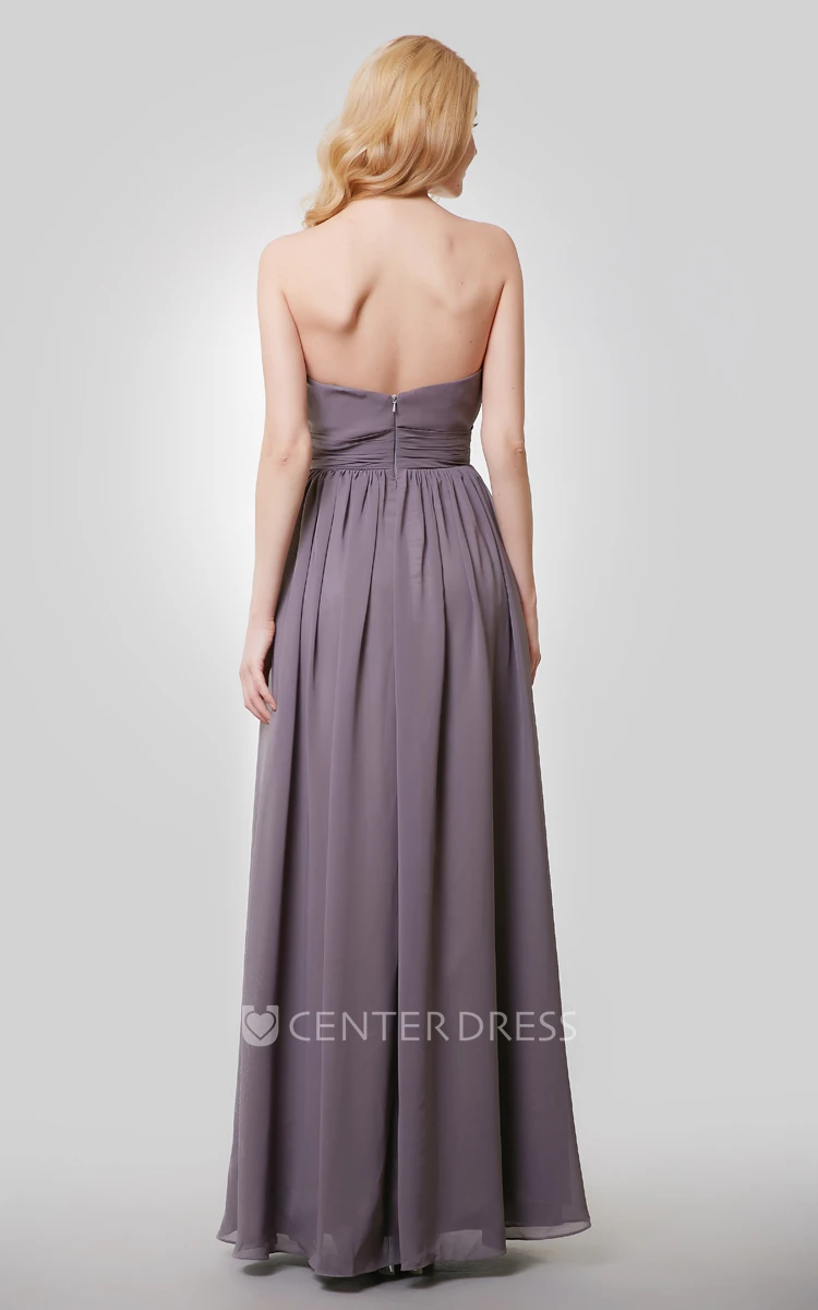 Chiffon A-Line Floor Length Dress With Flower and Pleat