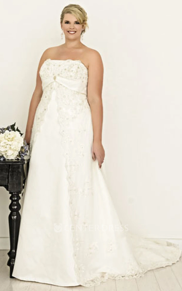 Sleeveless V-Neck Satin Plus Size Wedding Dress