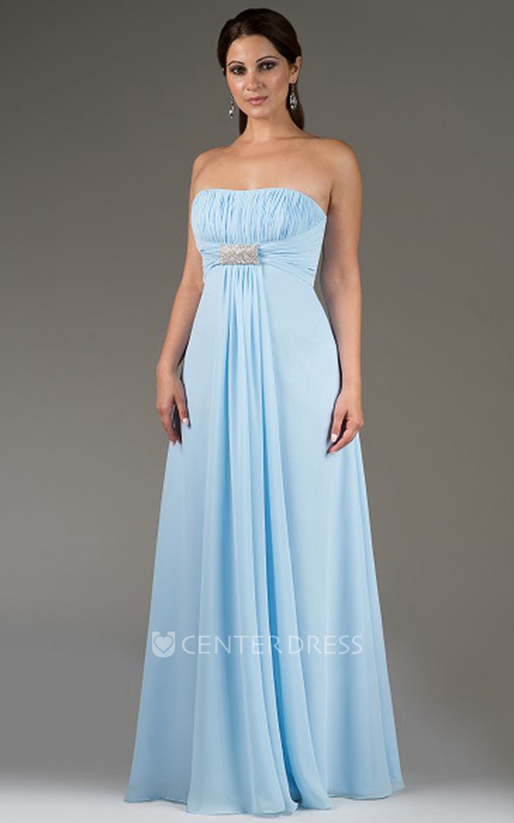 Long strapless chiffon on sale dress and pleated bodice