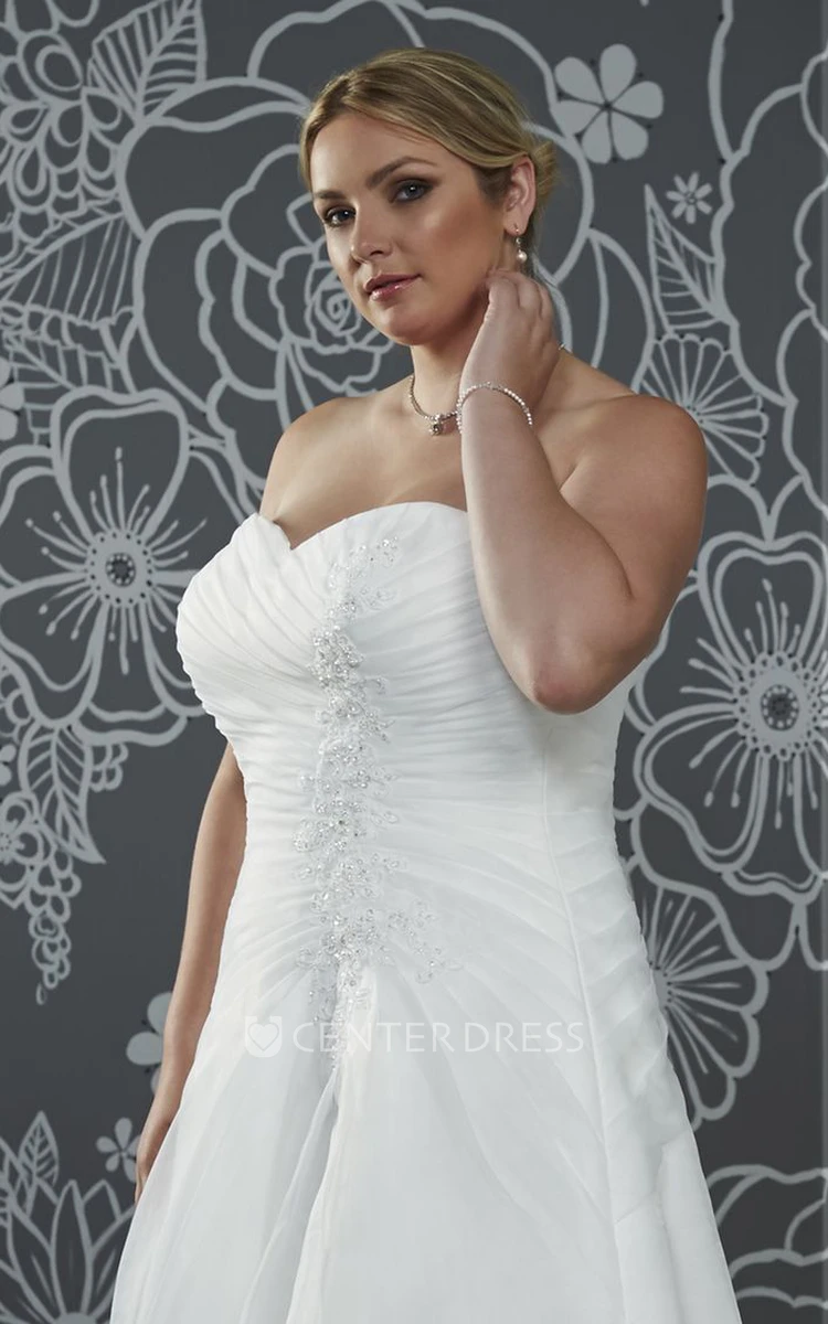 A-Line Long Sweetheart Sleeveless Satin Criss Cross Beading Court Train Corset Back Beading Dress