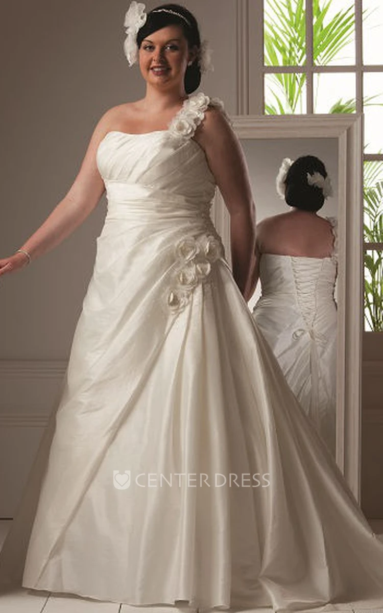 Floral Single Strap Taffeta Bridal Gown With Lace Up