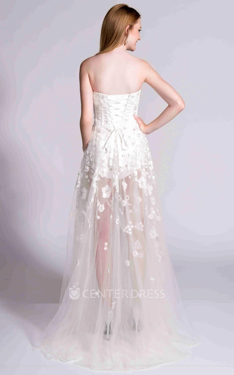 Sweetheart A-Line Tulle Prom Dress With Petals And See-Through Skirt