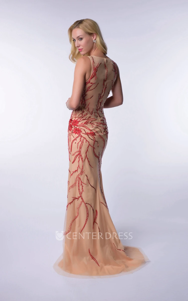Sleeveless Sheath Tulle Homecoming Dress Featuring Beaded Design