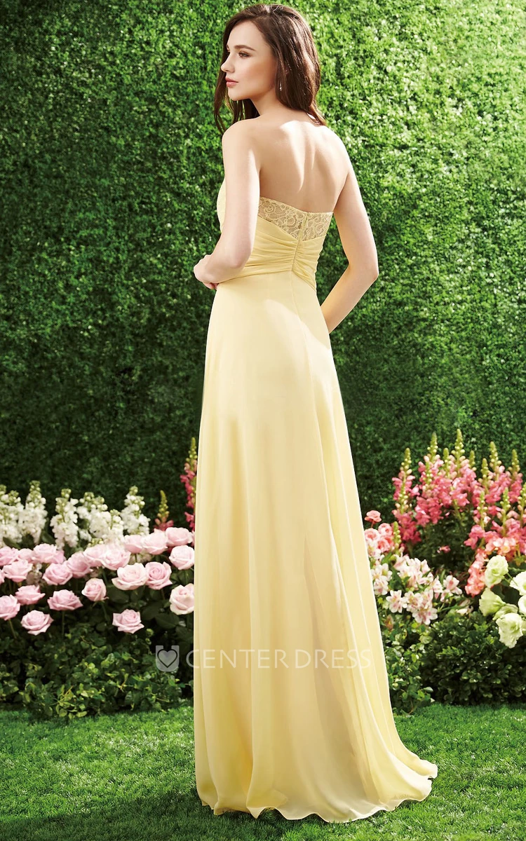 Sweetheart A-Line Chiffon Bridesmaid Dress With Lace Detail And Ruches