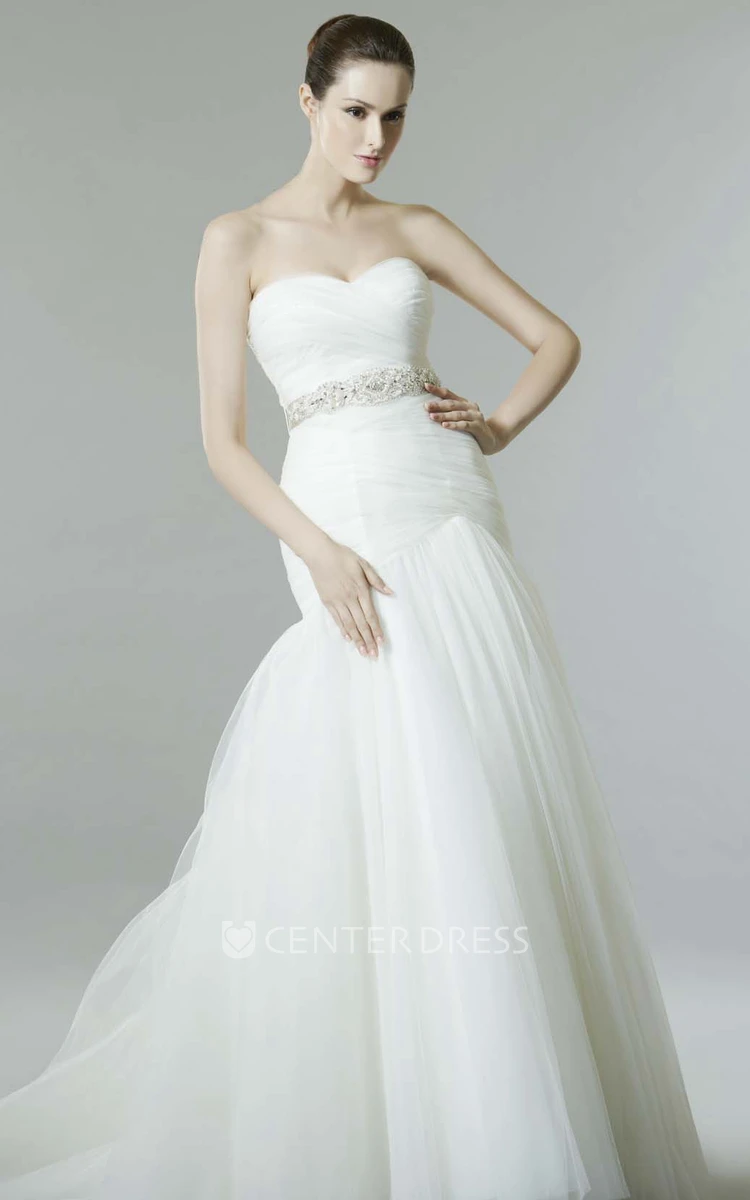 Mermaid Sleeveless Sweetheart Criss-Cross Tulle Wedding Dress