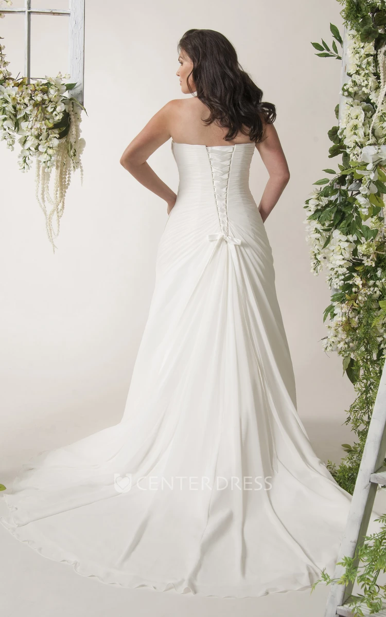 Floor-Length Sweetheart Chiffon Plus Size Wedding Dress With Criss Cross And Corset Back