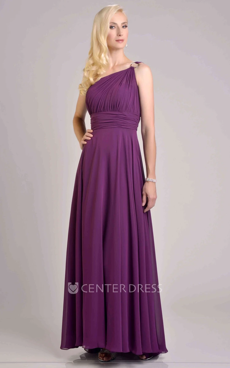 One-Shoulder Chiffon A-Line Bridesmaid Dress With Pleats And Cinched Waistband