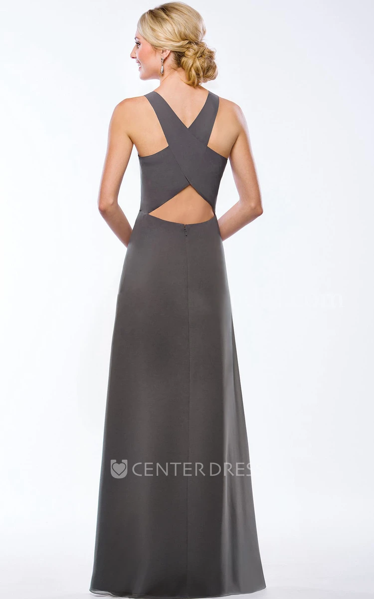 Sleeveless A-Line Floor-Length Gown With Keyhole Back