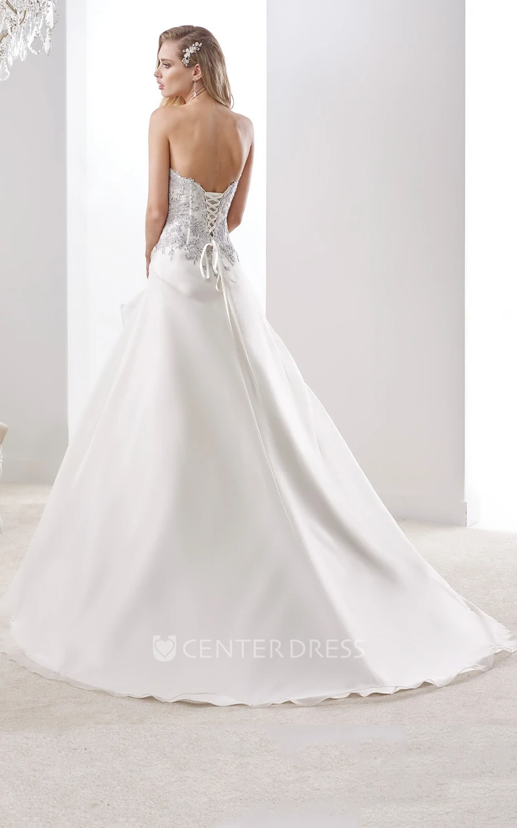 Sweetheart A-Line Beaded Bridal Gown With Side Draping And Lace-Up Back