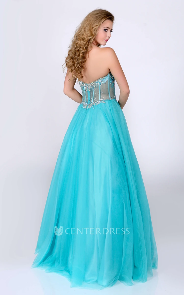 Sweetheart Tulle A-Line Gown With Glimmering Rhinestones Bust