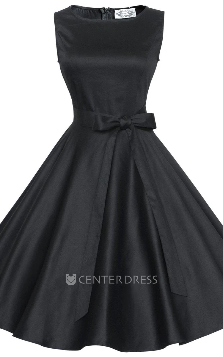 Sassy Sleeveless A-line Dress With Detachable Bow
