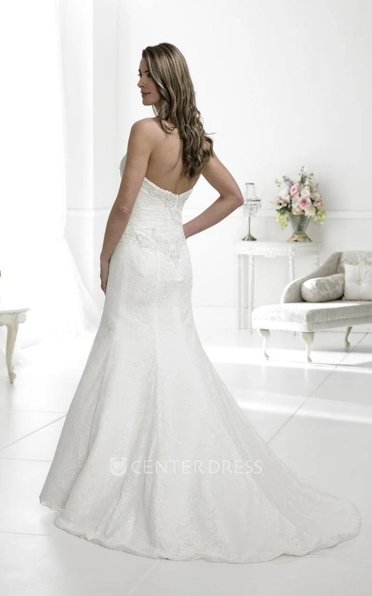 Mermaid Beaded Sweetheart Sleeveless Floor-Length Lace Wedding Dress