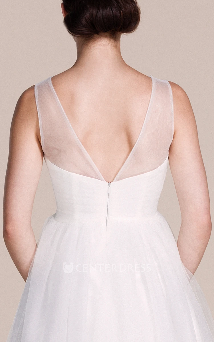 A-Line Tulle Short Bridesmaid Dress with Illusion Neck
