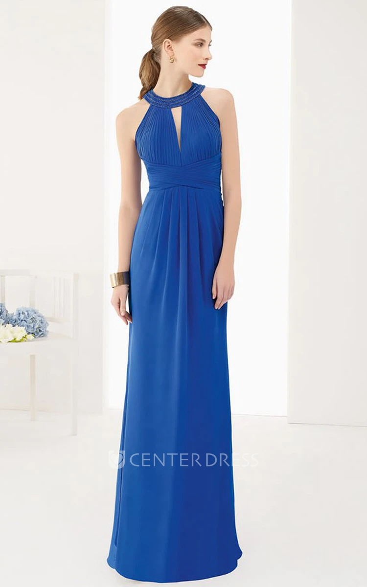 High Neck Chiffon Long Prom Dress With Keyholes And Removable Wrap Top