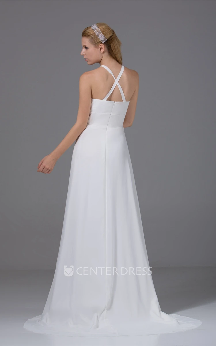Simple Sleeveless Halter Chiffon A-Line Long Wedding Dress