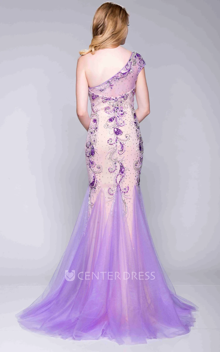 Mermaid Tulle One-Shoulder Prom Dress With Sequins And Beadings