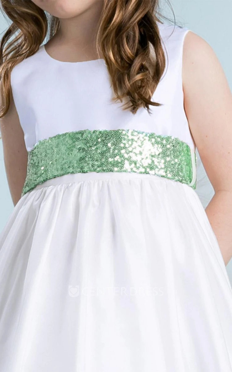 Tea-Length Sleeveless Tulle&Sequins Flower Girl Dress