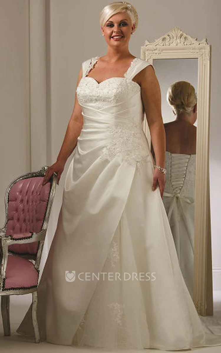 Plus Size Taffeta Bridal Gown With Appliques And Lace Up