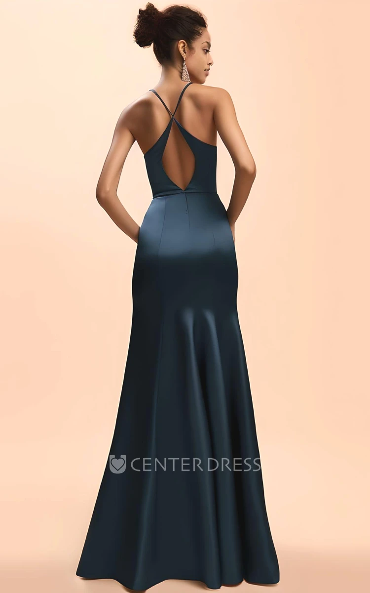 Satin V-neck Sleeveless Mermaid Prom Dress Sexy Casual Ethereal Floor-length