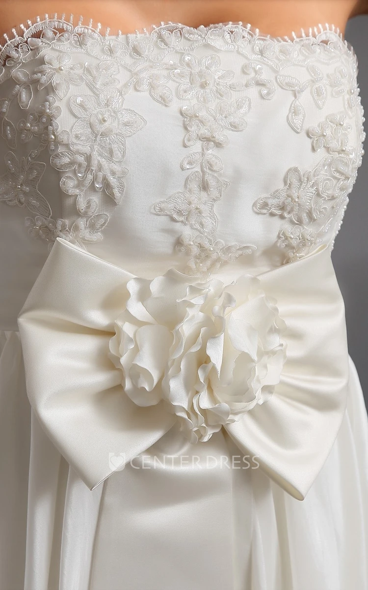 Sweetheart High-low Lace Bodice Wedding Dress With 3D Flower