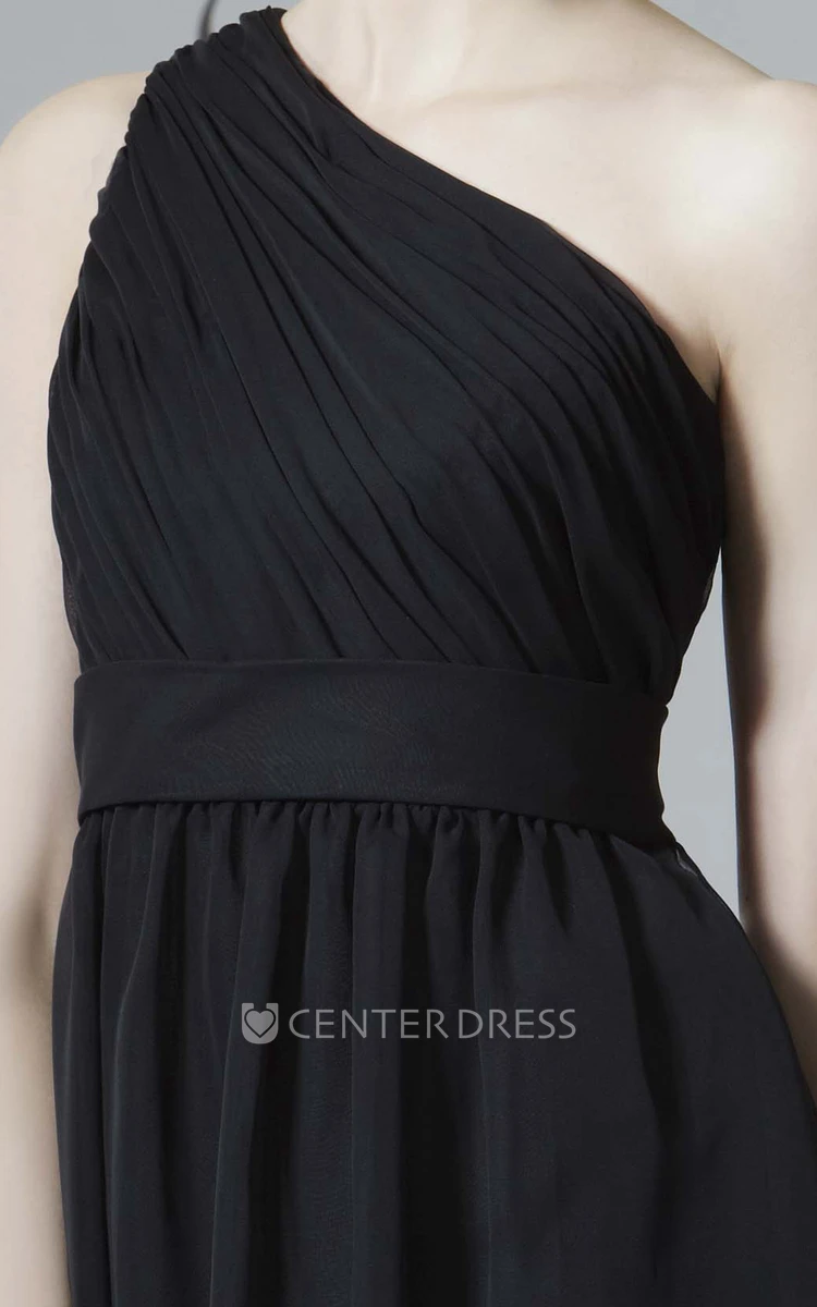 Knee-Length One-Shoulder Sleeveless Ruched Chiffon Bridesmaid Dress
