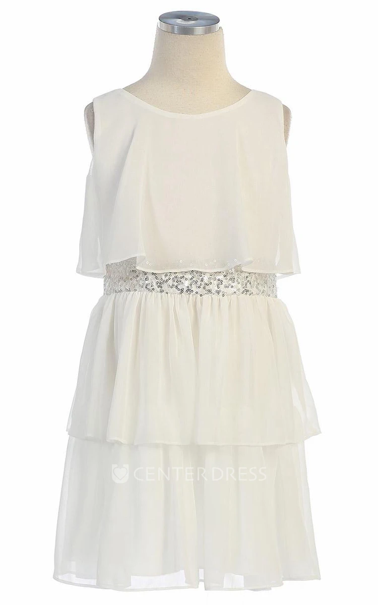 Midi Chiffon&Sequins Flower Girl Dress