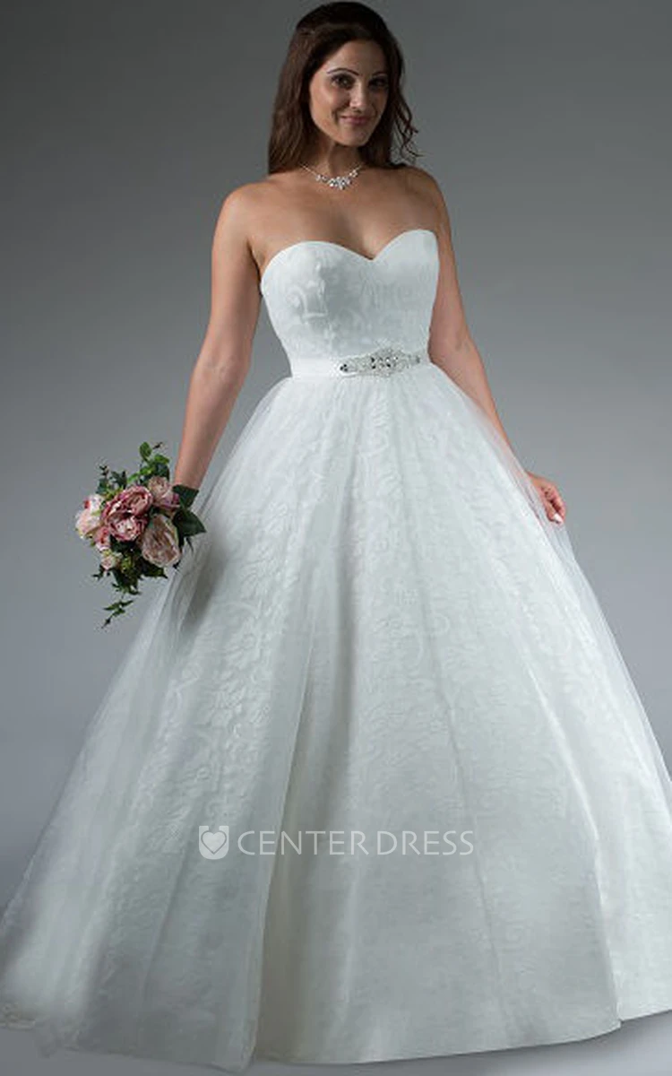 Sweetheart Lace Bridal Ball Gown With Crystal Sash