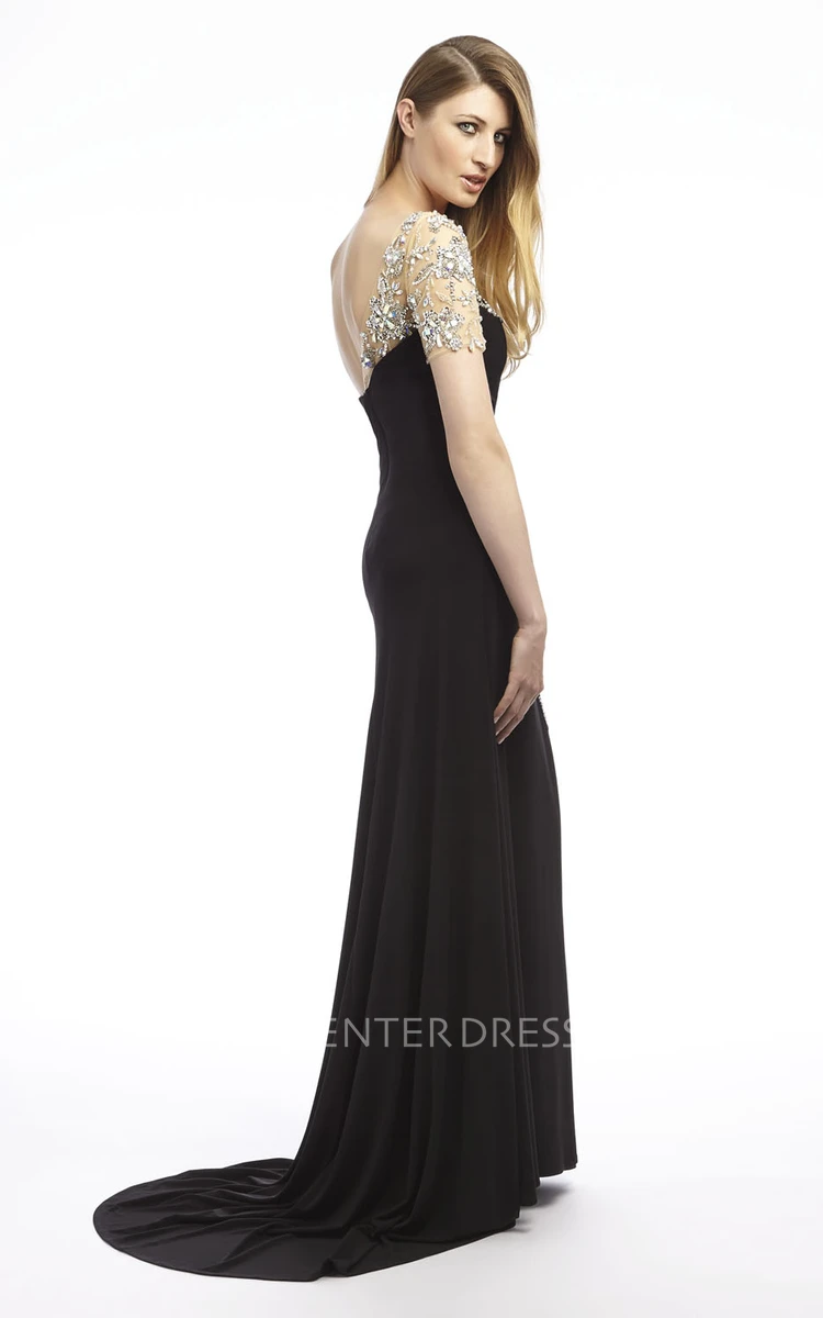Sheath Floor-Length Beaded One-Shoulder Chiffon Prom Dress With Split Front