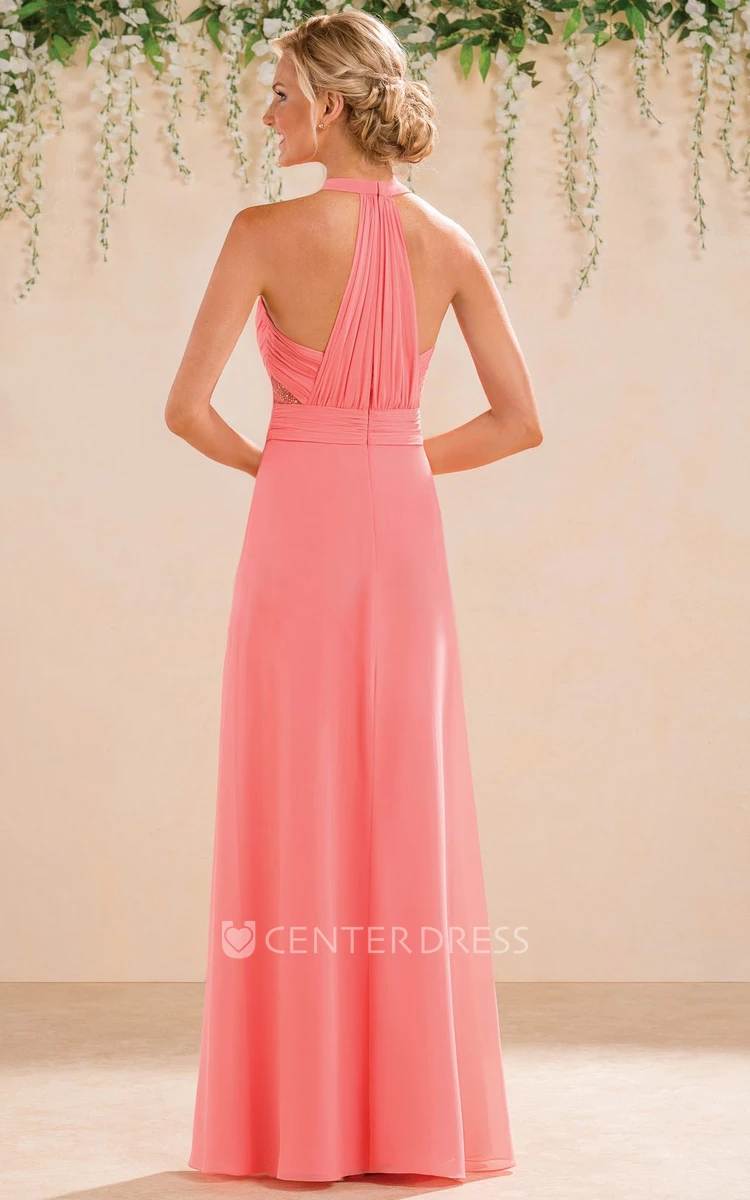 Halter A-Line Floor-Length Chiffon Bridesmaid Dress With Front Slit