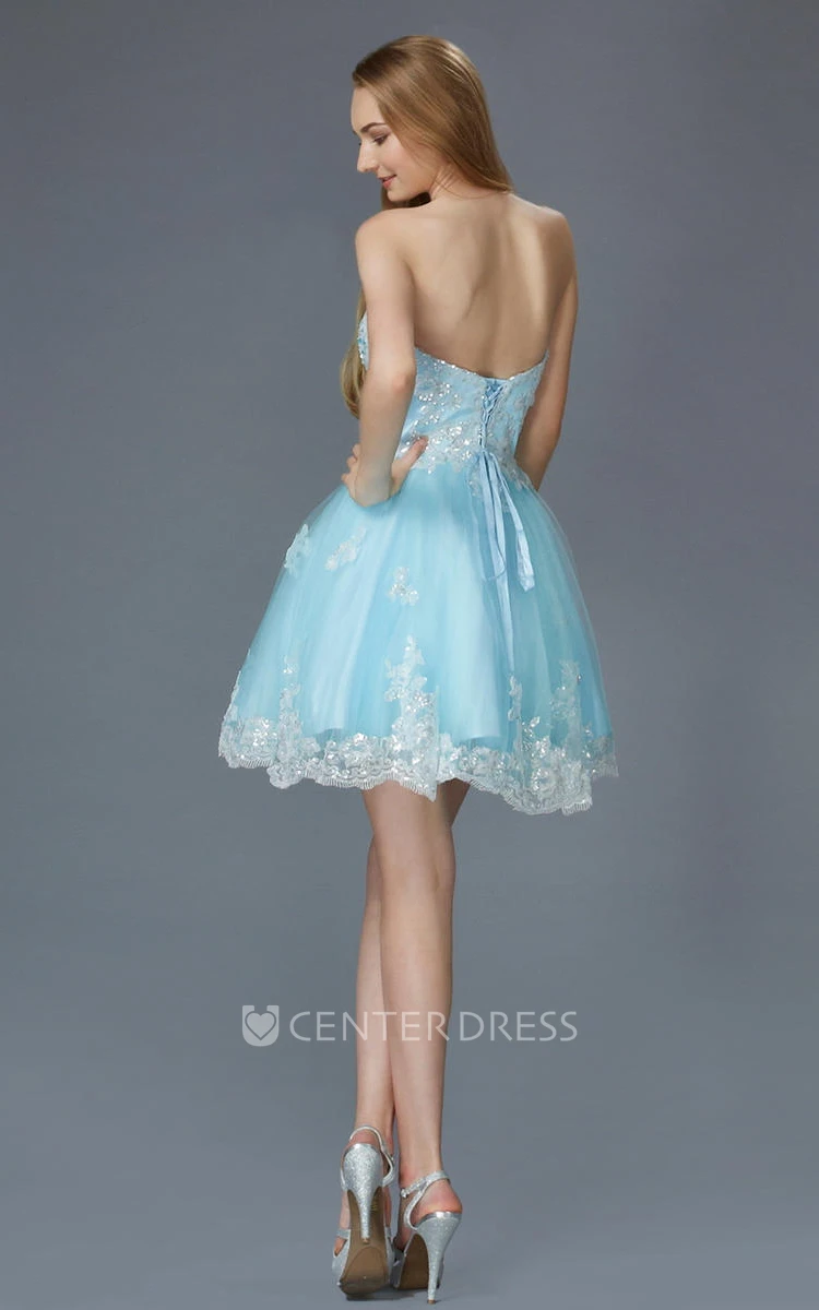 A-Line Mini Scoop-Neck Sleeveless Tulle Keyhole Dress With Beading And Ruffles