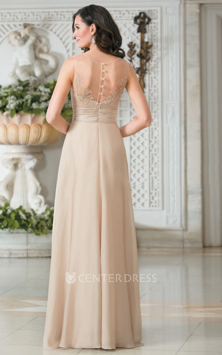 Sleeveless V-Neck A-Line Long Gown With Illusion Back