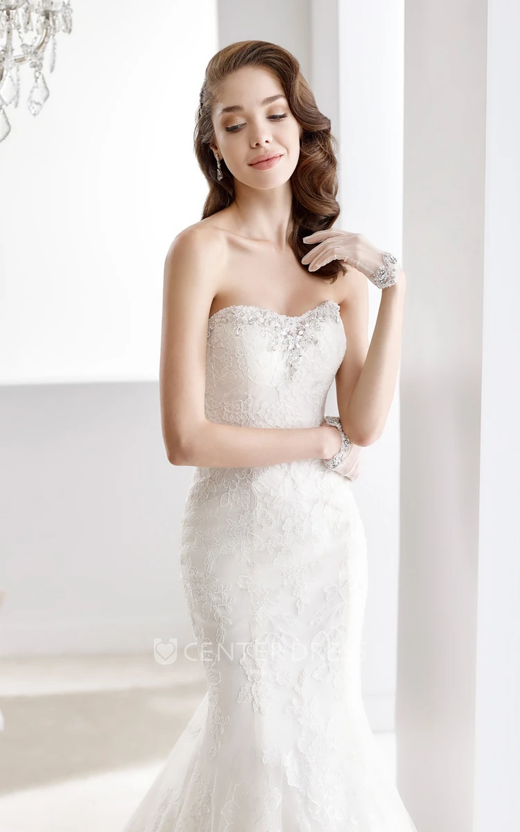 Strapless Sheath Mermaid Lace Gown With Beaded Bust And Open Back