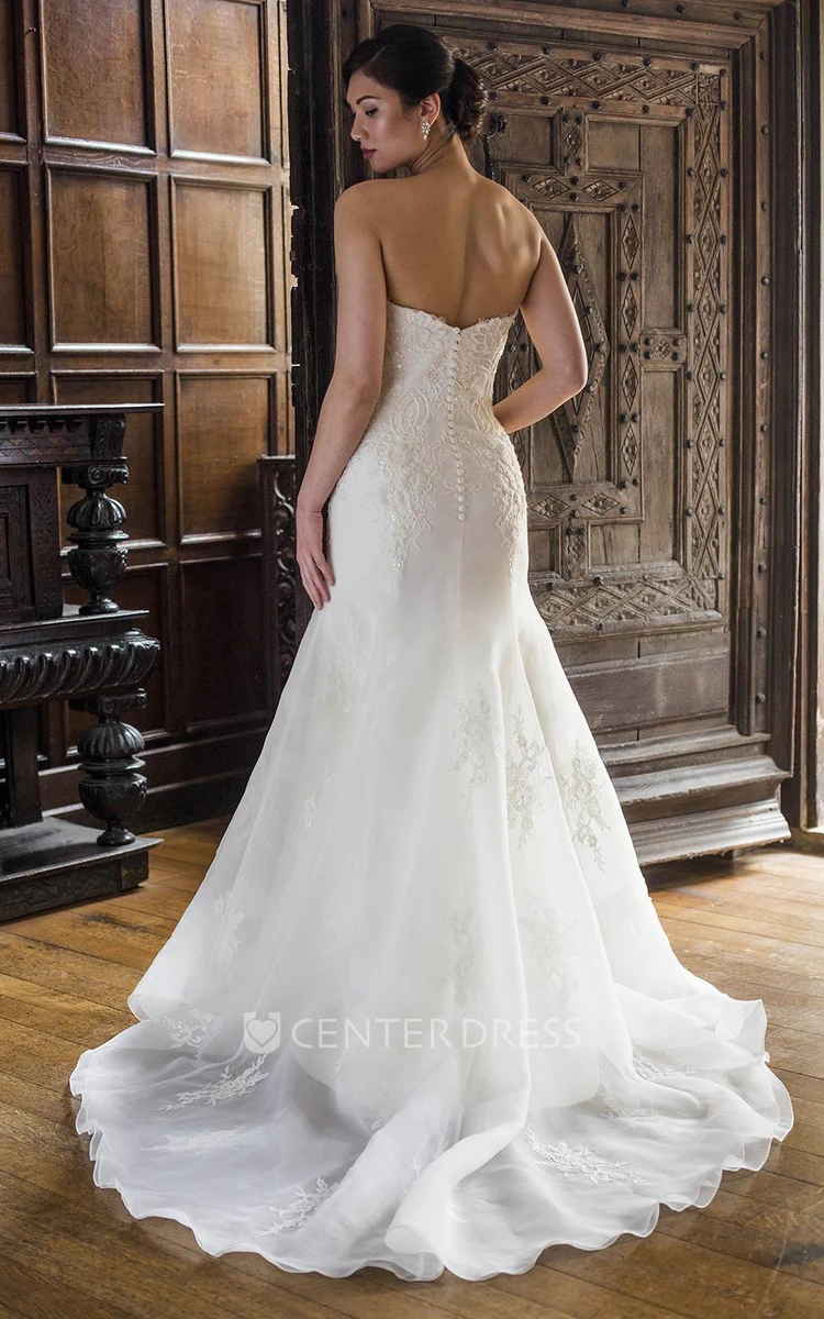 Mermaid Strapless Sleeveless Floor-Length Appliqued Wedding Dress With Beading