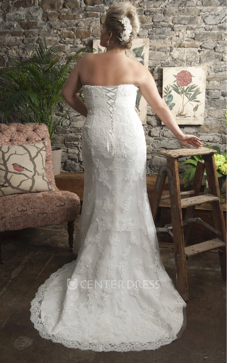 Strapless Lace Mermaid Gown With Broach