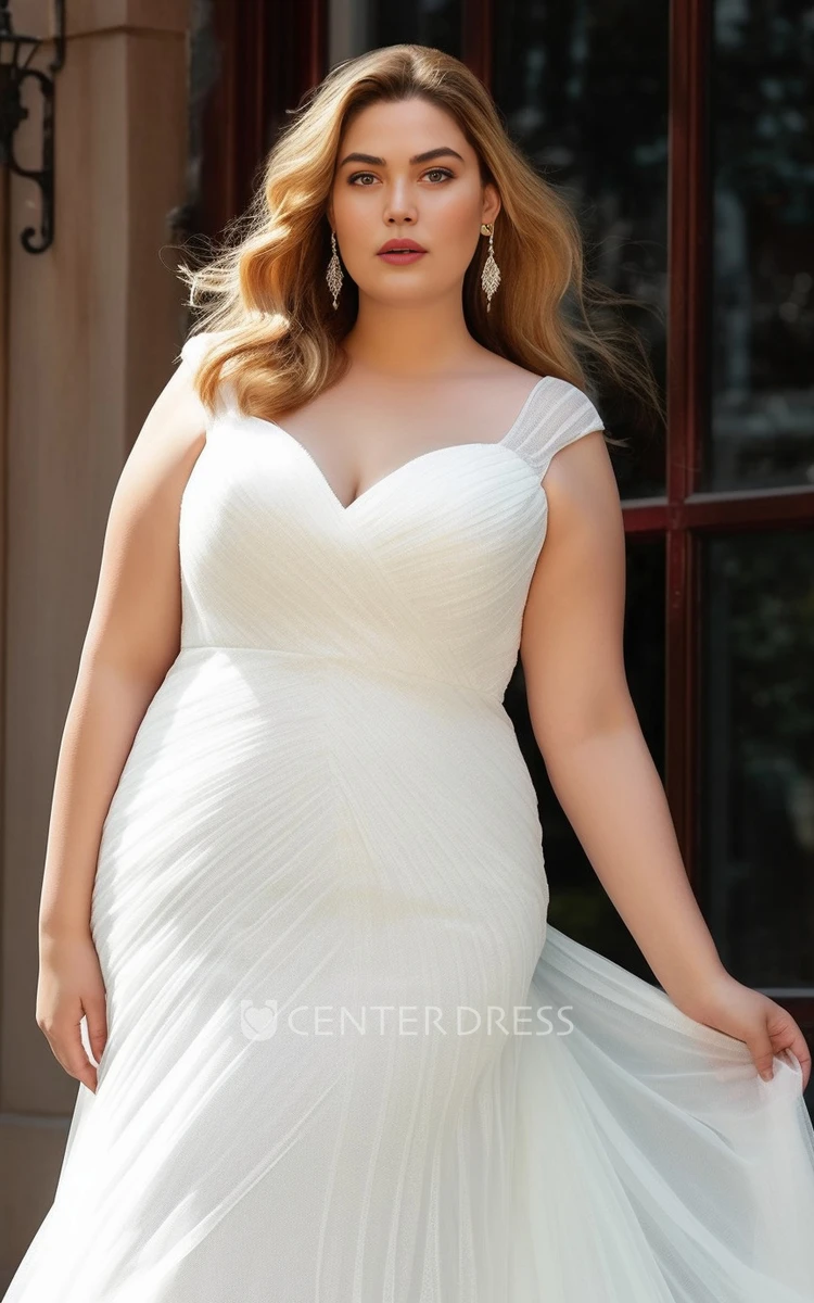 Beach Mermaid Plus Size Wedding Dresses Long Sleeve Lace Court Train Bridal  Gown