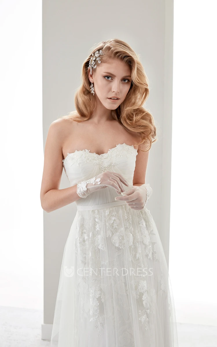 Strapless Draping Appliques Bridal Gown With Petal Bust