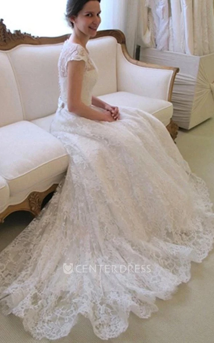 New Arrival Lace A-line Princess Wedding Dresses With Cap Sleeves