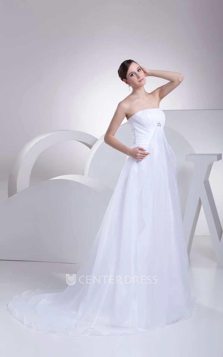 Strapless Chiffon A-Line Wedding Dress With Ruching and Broach
